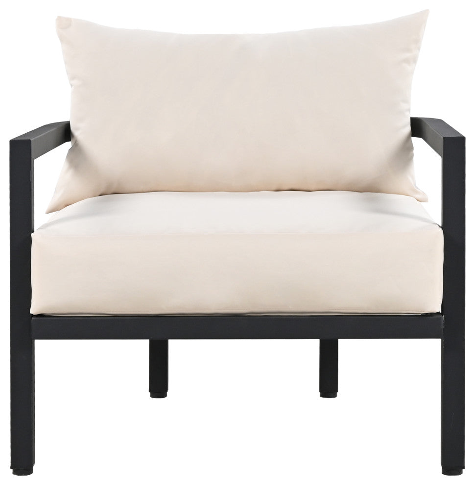 4-Piece Outdoor  Steel Patio Sectional with Table and Cushions, Beige