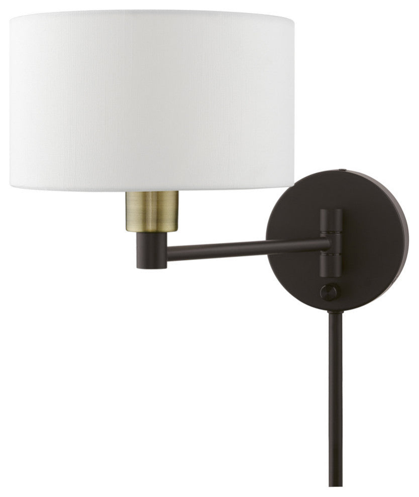 1 Light Bronze with Antique Brass Accent Swing Arm Wall Lamp