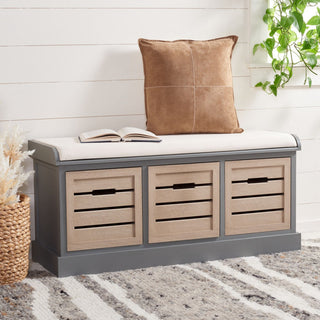 Safavieh Briar 3 Drawer Storage Bench, Distressed Grey/Sand