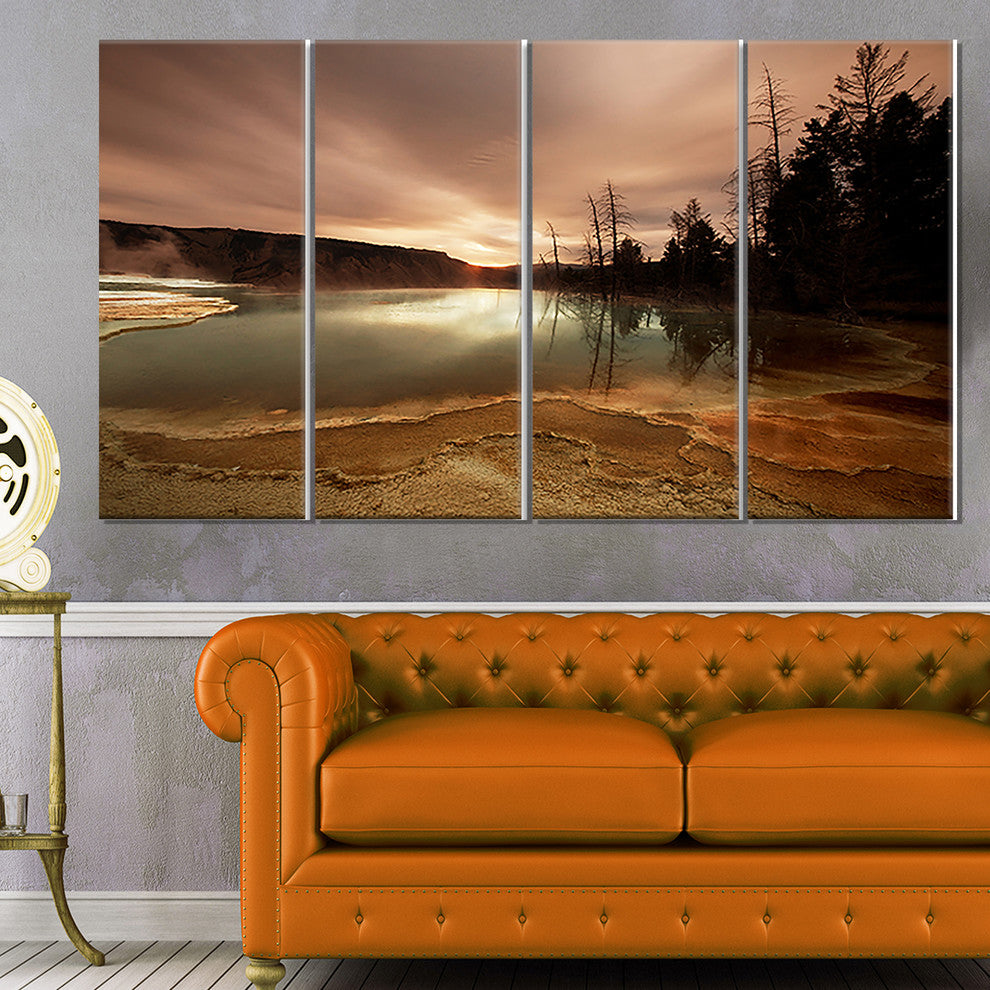 Mountain Lake under Cloudy Sky, African Landscape Canvas Art, 48"x28", 4 Panels