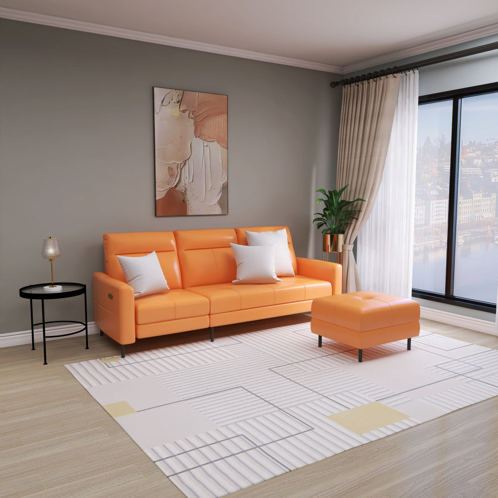 L-Shaped Leather Sectional Sofa Set Cushions Sectional Sofa Footrests