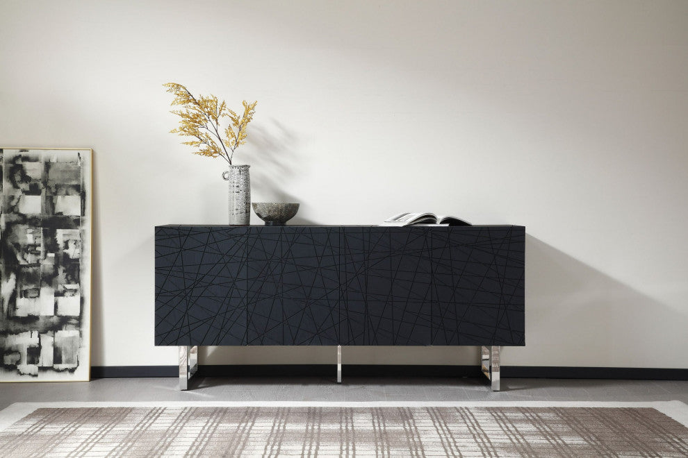 Modrest Kenda Modern Black Ash + Stainless Steel Buffet