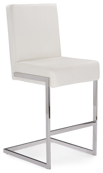 Toulan White Faux Leather Upholstered Stainless Steel Barstool, Set of 2