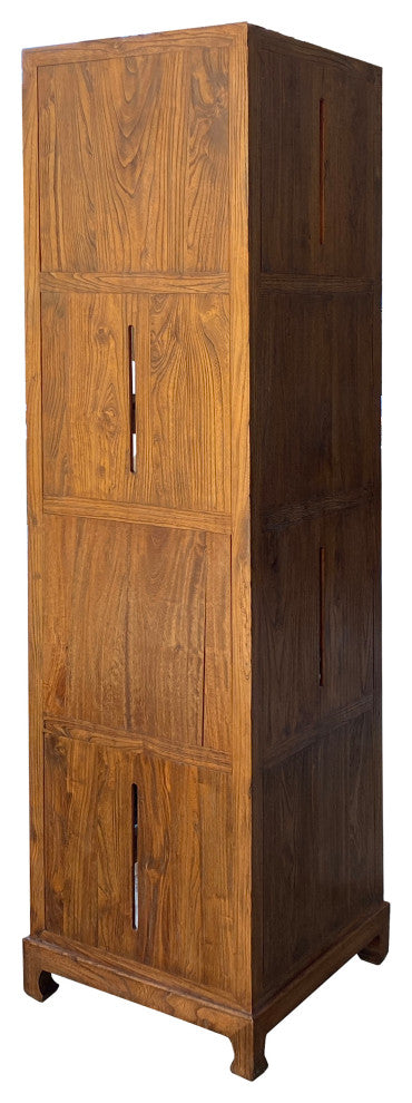 Raw Wood Slim Narrow Tall Open Display Storage Corner Cabinet Hcs7158
