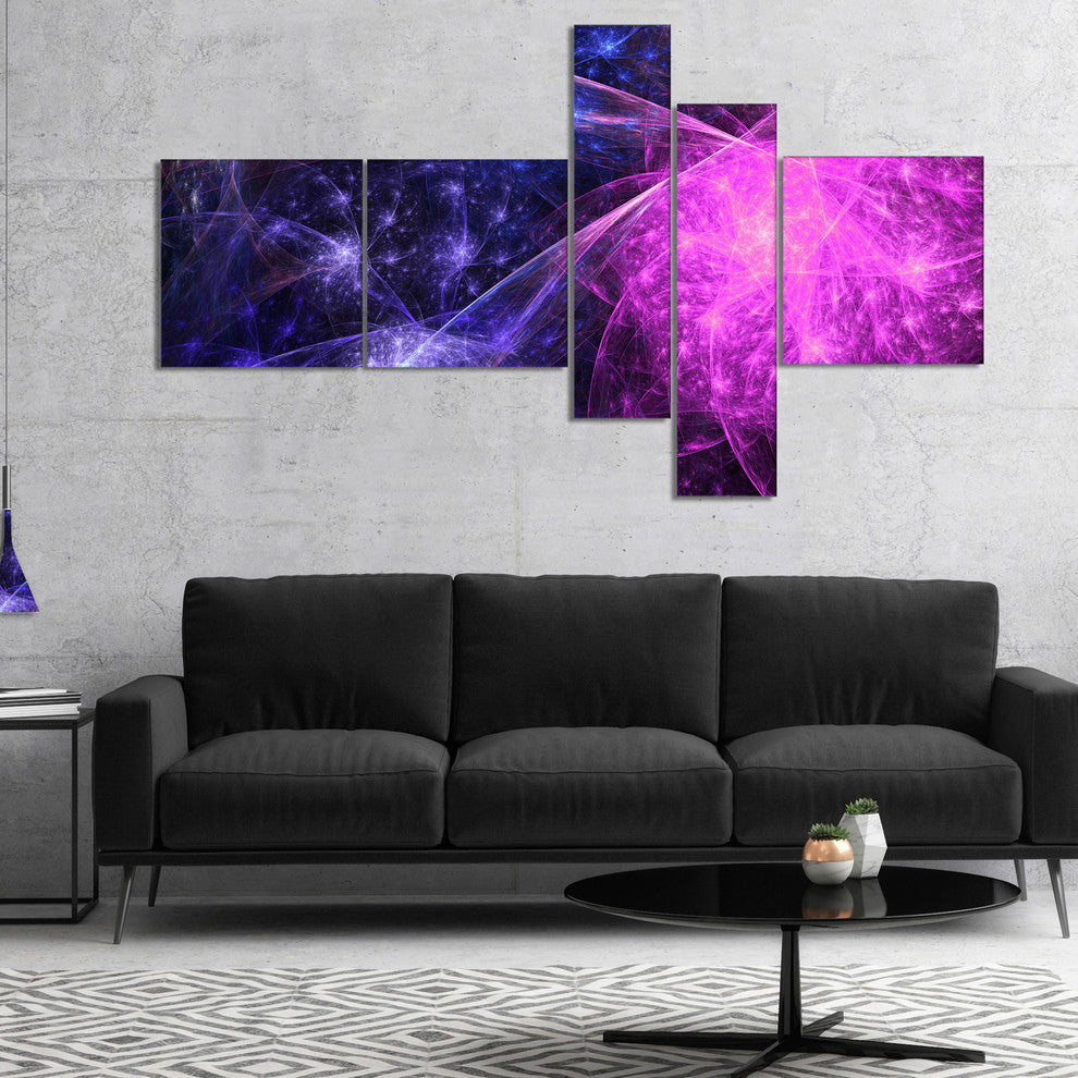 Purple Pink Colorful Fireworks, Abstract Art on Canvas, 60"x32", 5 panels