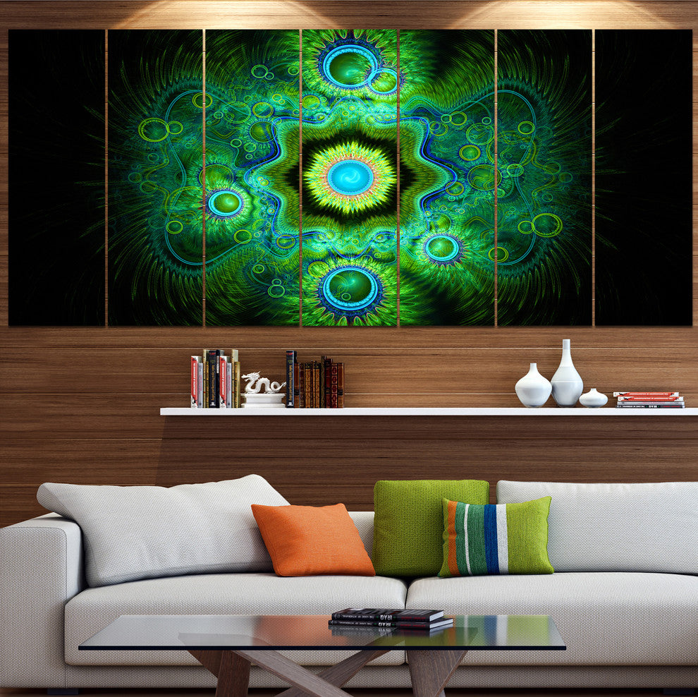 Cabalistic Bright Green Texture, Abstract Canvas Art Print, 83"x32", 7 Panels