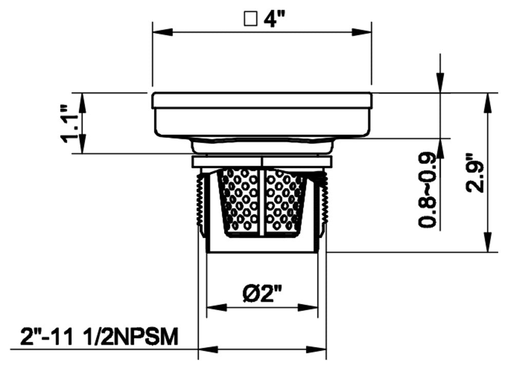 HEATGENE Square Shower Drain With Flat Cove, Venetian Bronze, 4"
