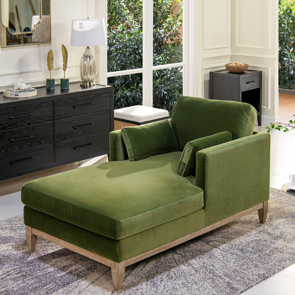 Knox 65" Modern Velvet Upholstered Chaise Lounge Chair, Olive Green