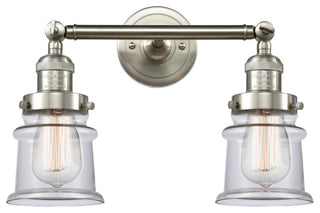 Small Canton 2-Light Bath Vanity-Light, Brushed Satin Nickel, Clear