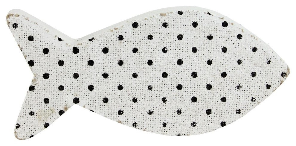 10" Cape Cod Inspired Table Top White and Black Polka Dot Fish Decoration