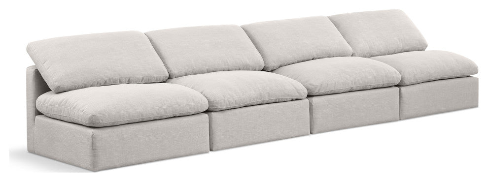 Indulge Upholstered Modular Sofa, Cream, 4-Piece: 4 Armless Chair, Down Stuffed Linen Textured Fabric