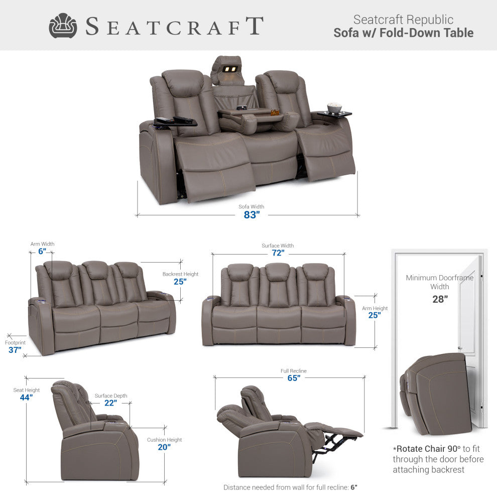 Seatcraft Republic Home Theater Seating, Light Gray, Sofa and Loveseat