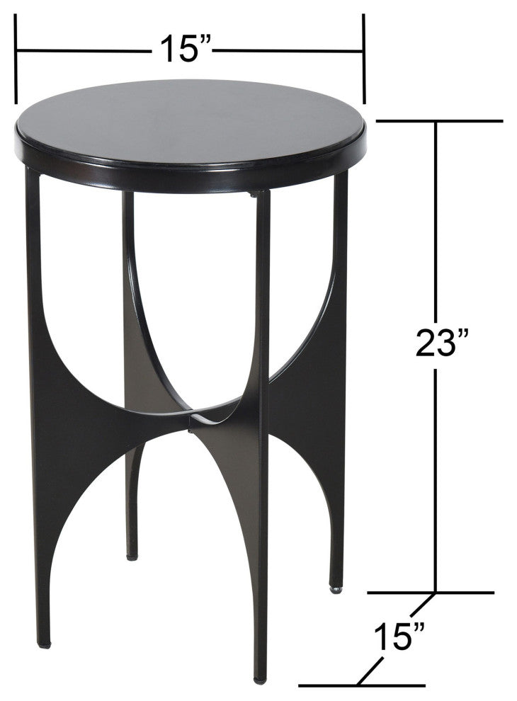 Austin Black Satin Black Side Table Marbled Table Top 15" X 15" X 23"
