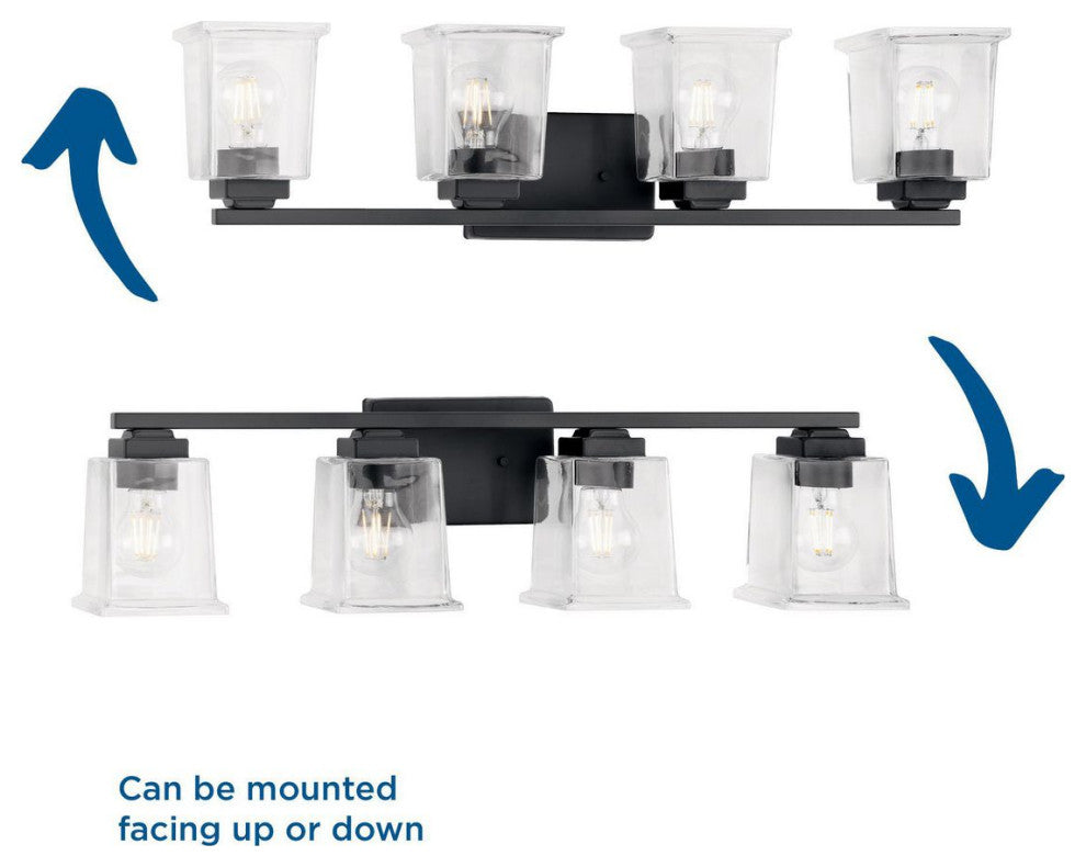 Gilmour Collection 4-Light Matte Black Light Clear Glass Vanity