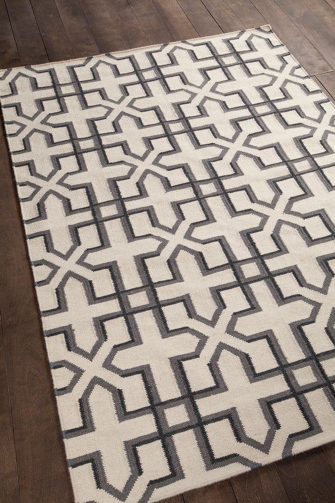 Lima Contemporary Area Rug, White and Black, 7'x10'