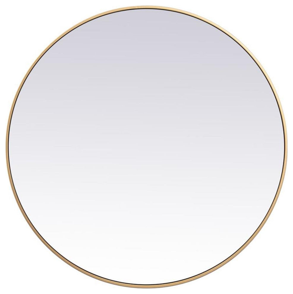 Elegant Decor Eternity 39" Round Mid Century Metal Frame Mirror in Brass