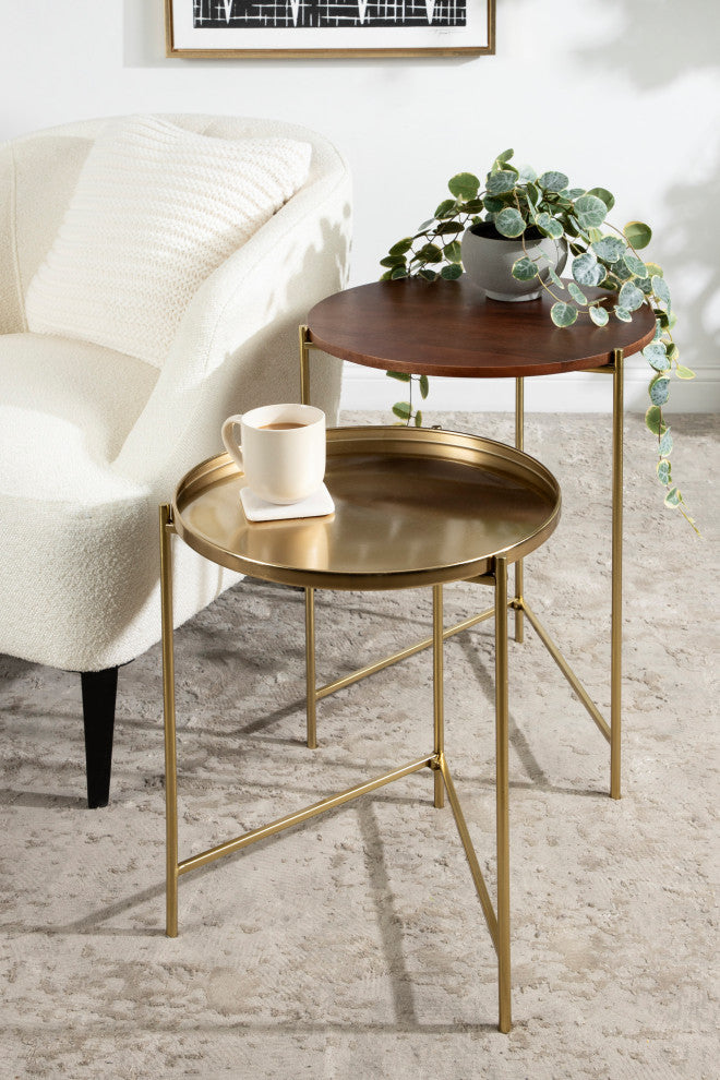 Ulani Round Metal Accent Tables, Walnut Brown