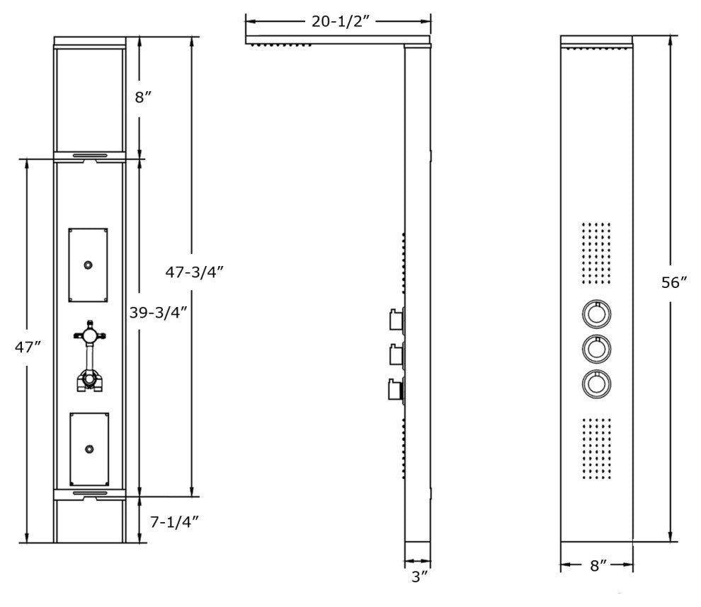 Blue Ocean 56-inch Stainless Steel SPS8729 Thermostatic Shower Panel