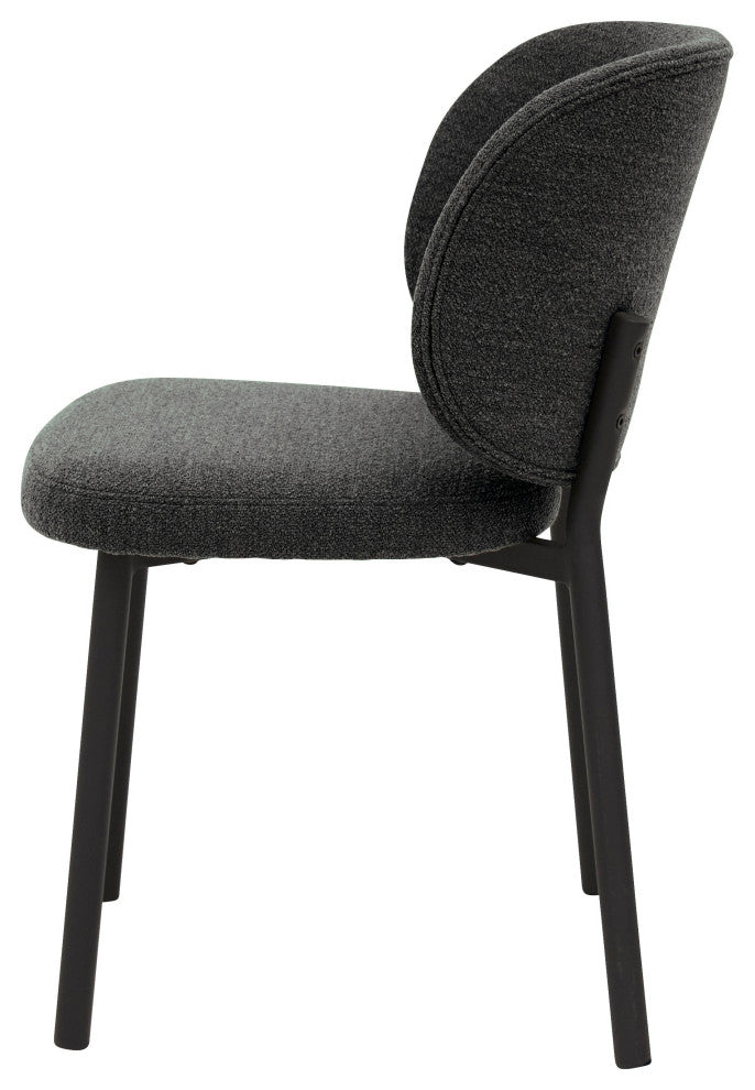 Mid-Century Modern Curved Back DIning Chair, Set of 2, Deep Gray Boucle, Dining Height