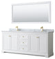 80"DBL Bath Vanity White, Carrara Countertop, Sinks, 70" Mirror, Gold Trim