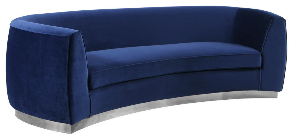 Julian Velvet Upholstered Sofa, Navy, Chrome Base