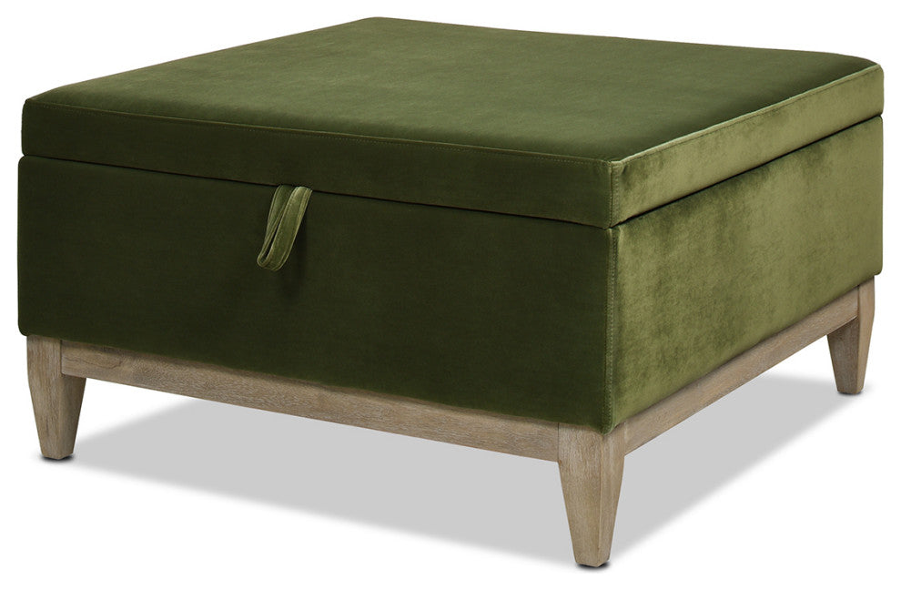 Knox 35" Square Storage Cocktail Ottoman, Olive Green Performance Velvet