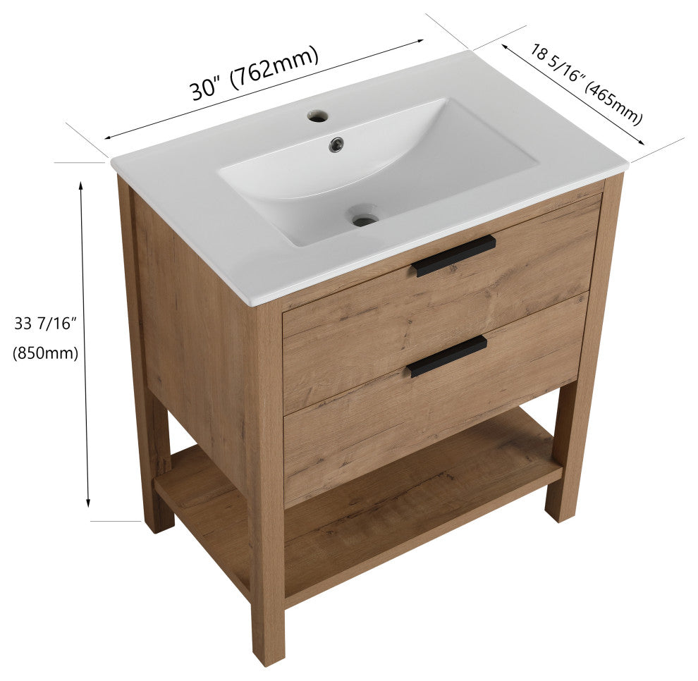 TATEUS Bathroom Vanity With Sink, Freestanding 2 Drawers 30 Inch