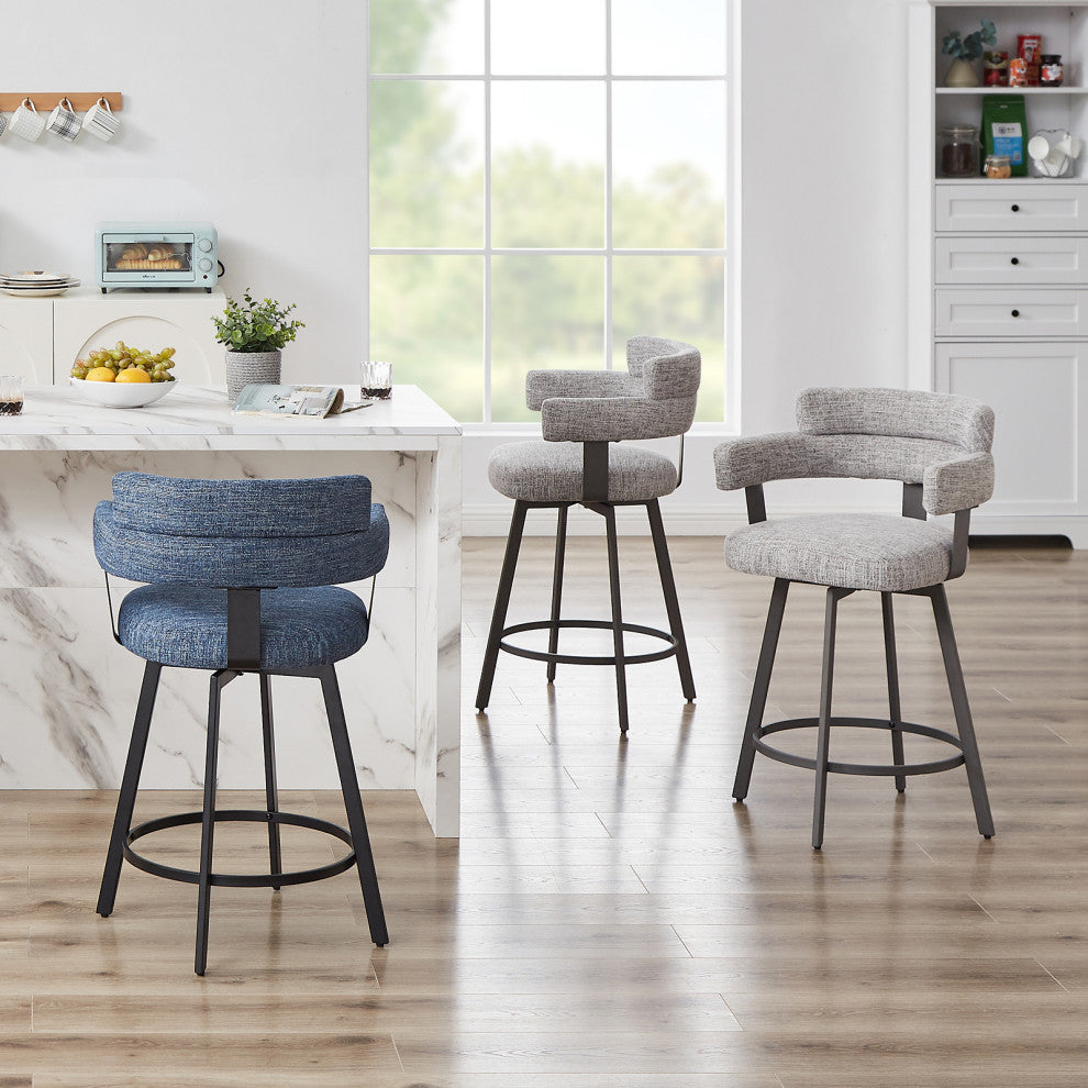 Contemporary Fabric Padded High Back, 2-Piece and Bar Stools and Counter Stools, Gray, 24"