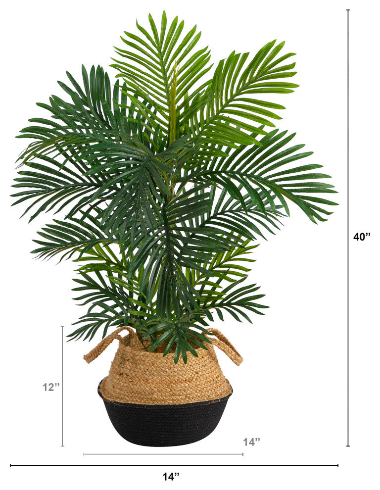 40" Areca Artificial Palm Tree in Boho Chic Black Woven Planter UV Resistant