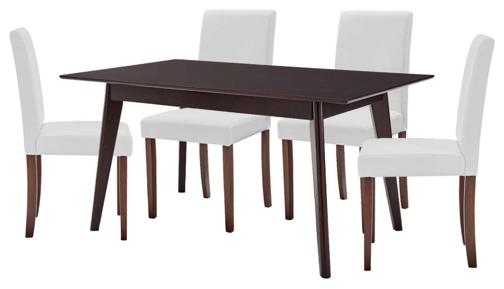 Side Dining Chair and Table Set, Faux Leather, Drak Brown White, Modern, Bistro