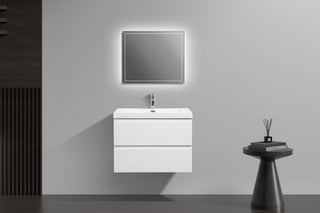 Aurora Wall Mount Vanity, White Acrylic Top, Glossy Polar White, 24"