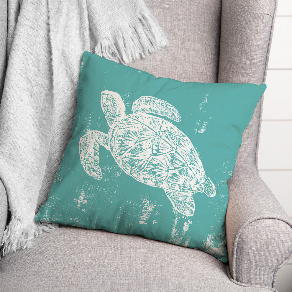Stamp Turtle Teal 18x18 Pillow
