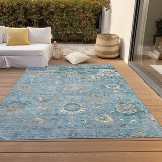 Machine Washable Indoor/Outdoor Chantille ACN1373 Teal 8' x 10' Rug