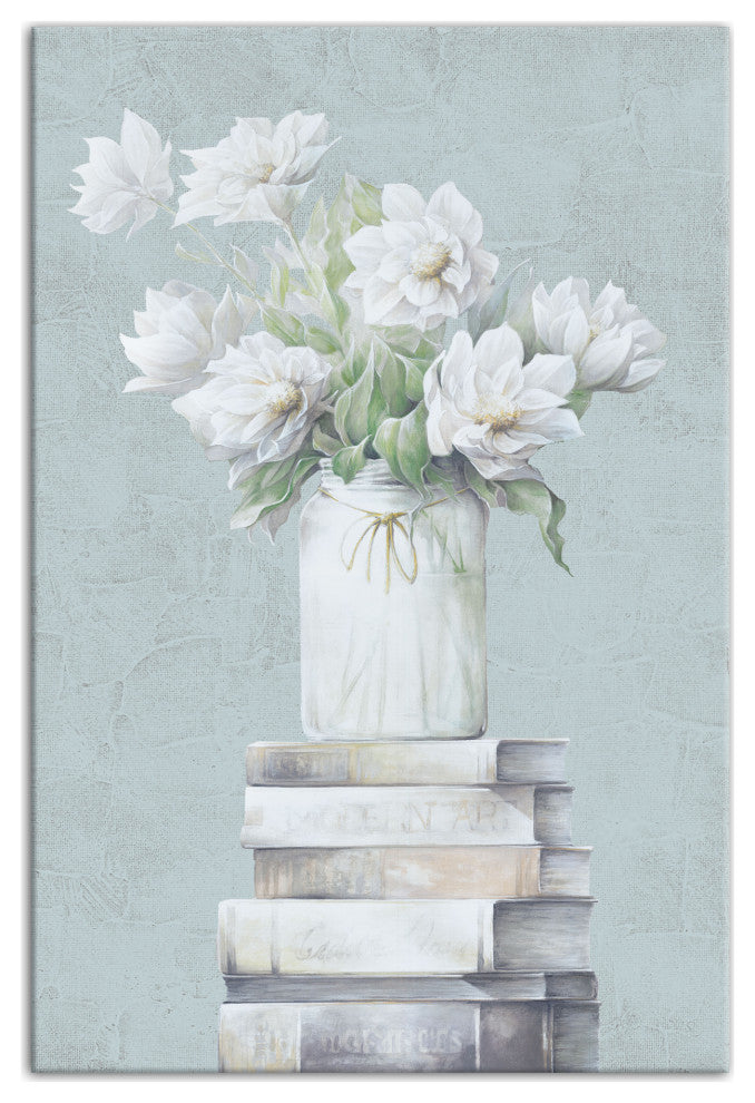 White Dahlia Flowers, Vase 2 20x30 Canvas Wall Art