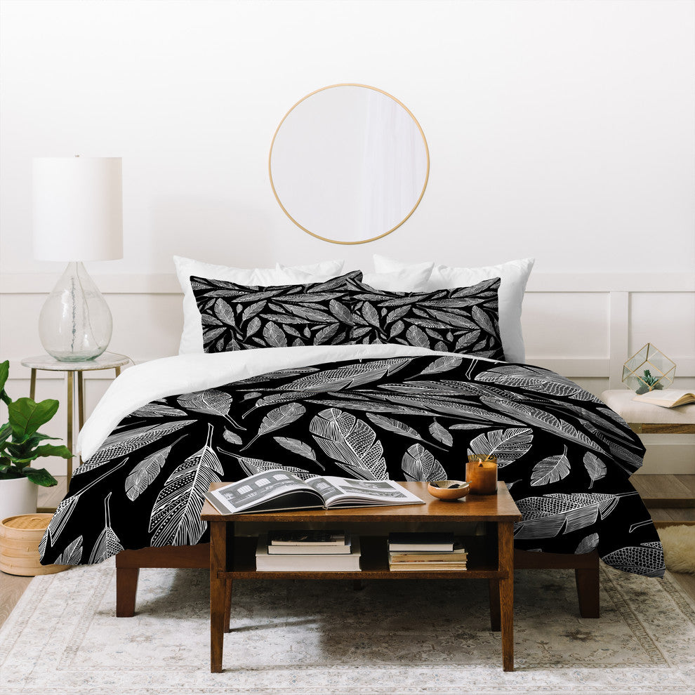 Heather Dutton Float Like A Feather Black Duvet Cover Set, Queen