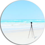 Digital Camera And Tripod On Beach, Landscape Round Wall Art, 23"