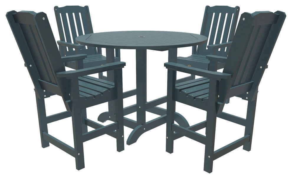 Springville 5-Piece Round Counter Dining Set, Weathered Acorn, Nantucket Blue