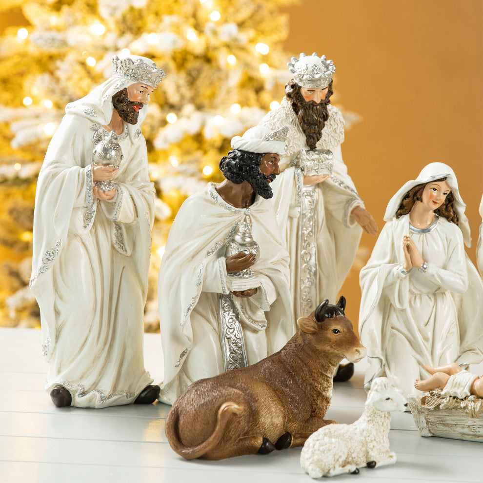 12-Piece Ivory Resin Nativity Figurine Set