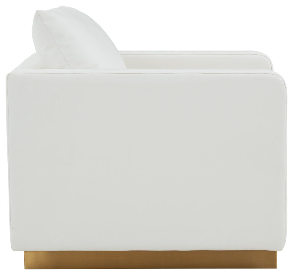 LeisureMod NS32W-L Nervo White Leather Accent Armchair With Gold Frame