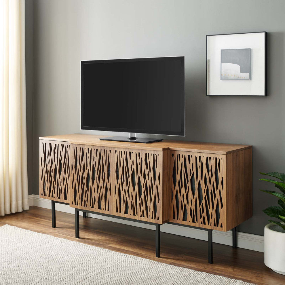 Console Entry Table Sideboard, Rectangular, Wood, Metal, Brown Walnut, Modern