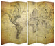 6' Tall Double Sided Vintage World Map Canvas Room Divider