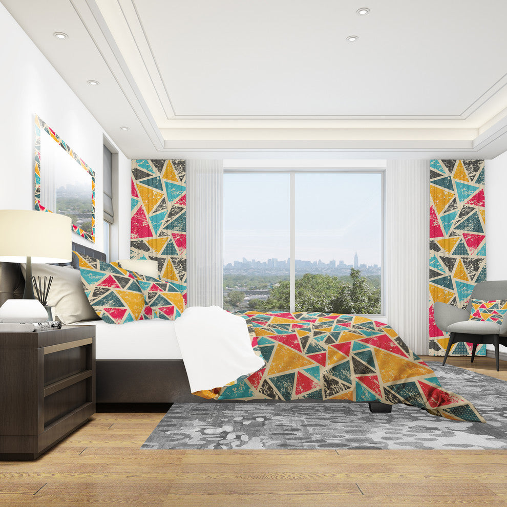 Vintage Triangulare Geometry Modern Duvet Cover, King