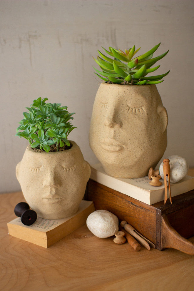 Kalalou Cdv2034 Set Of Two Ceramic Face Planters