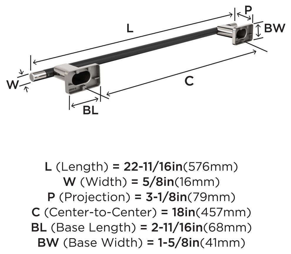 Amerock Esquire Contemporary Towel Bar, Polished Nickel/Black Bronze, 18" Center