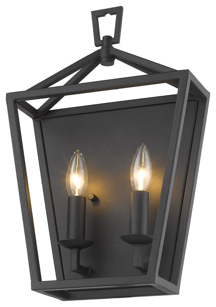 2 Light Open Lantern Candle Wall Sconce in Forged Black