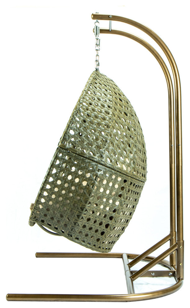 LeisureMod Wicker Hanging Double Egg Swing Chair, Beige