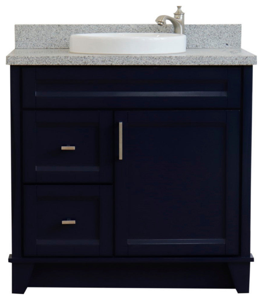 37" Single Sink Vanity, Blue Finish With Gray Granite