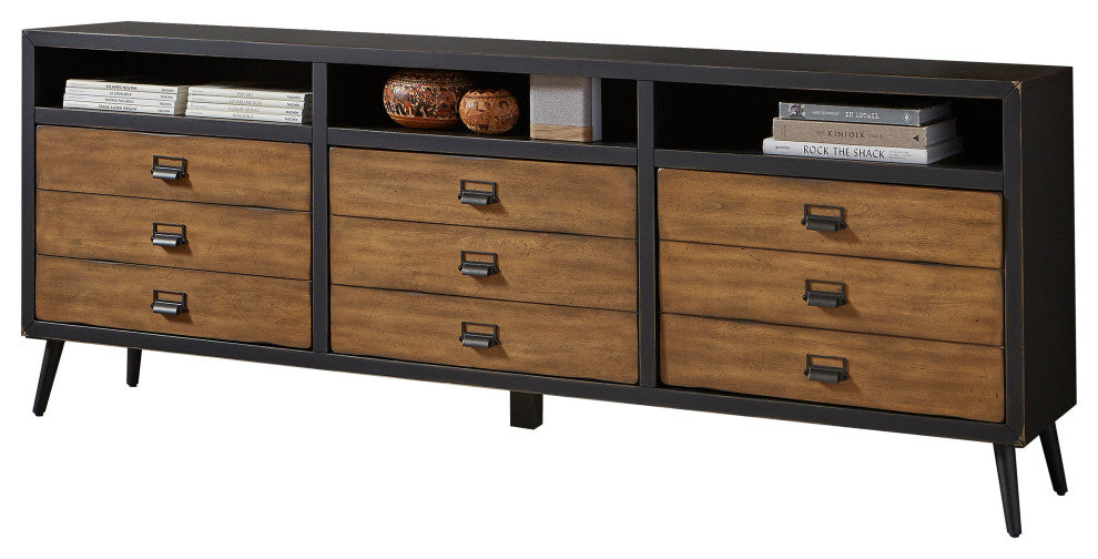 Mid-Century 80" TV Console, Entertainment Stand, Fully Assembled, Black