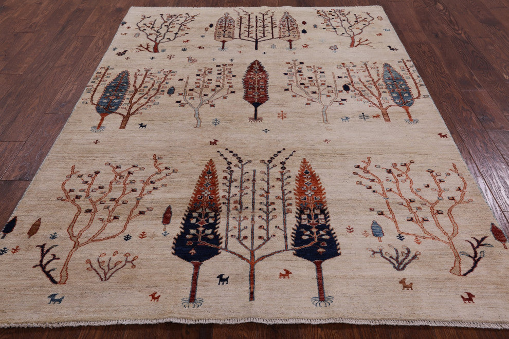 5' 9" X 7' 7" Hand-Knotted Tribal Persian Gabbeh Rug Q5651
