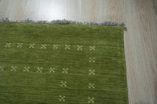 Handmade Wool Green Transitional Solid Rug, 12'x15'